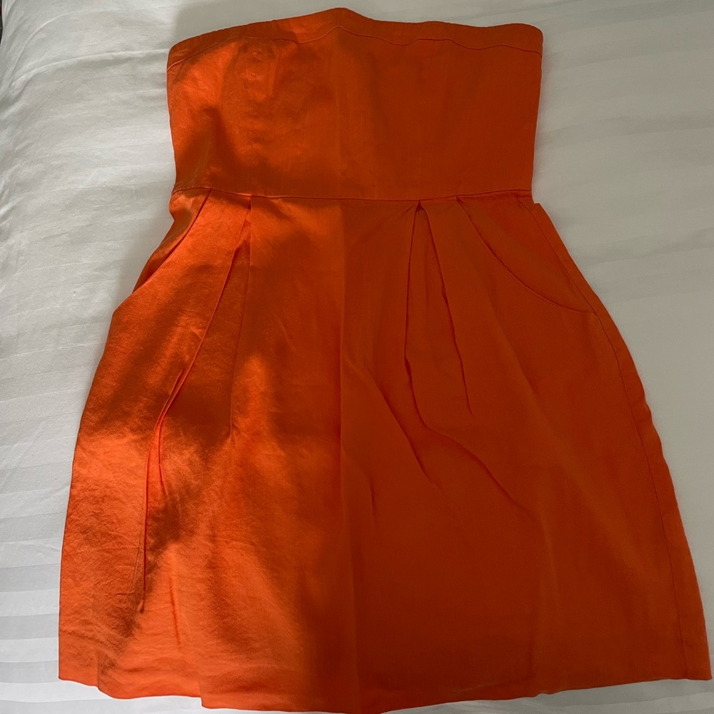 Theory Tyrah Linen Strapless Mini Dress